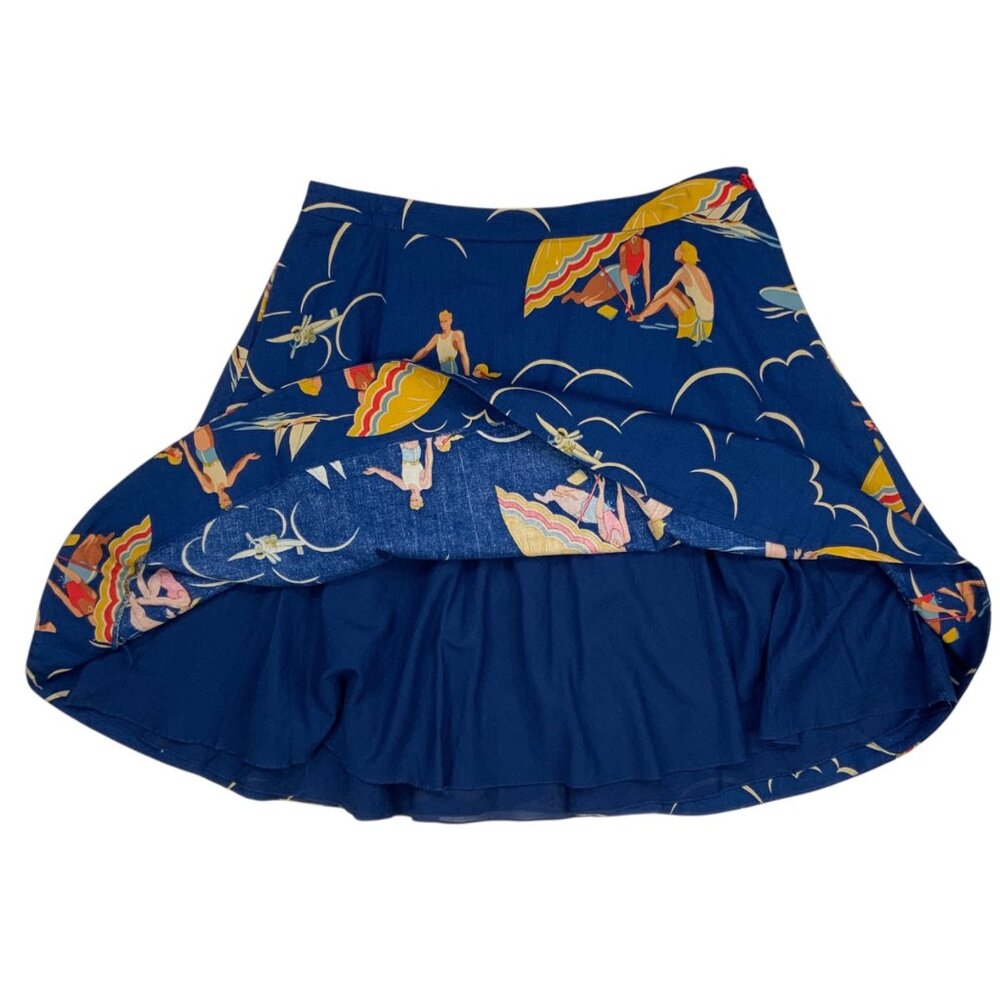 Ralph Lauren Mikaela Retro Print Skirt 14 Blue Novelty Mini Pockets Rare Resort - Picture 9 of 11